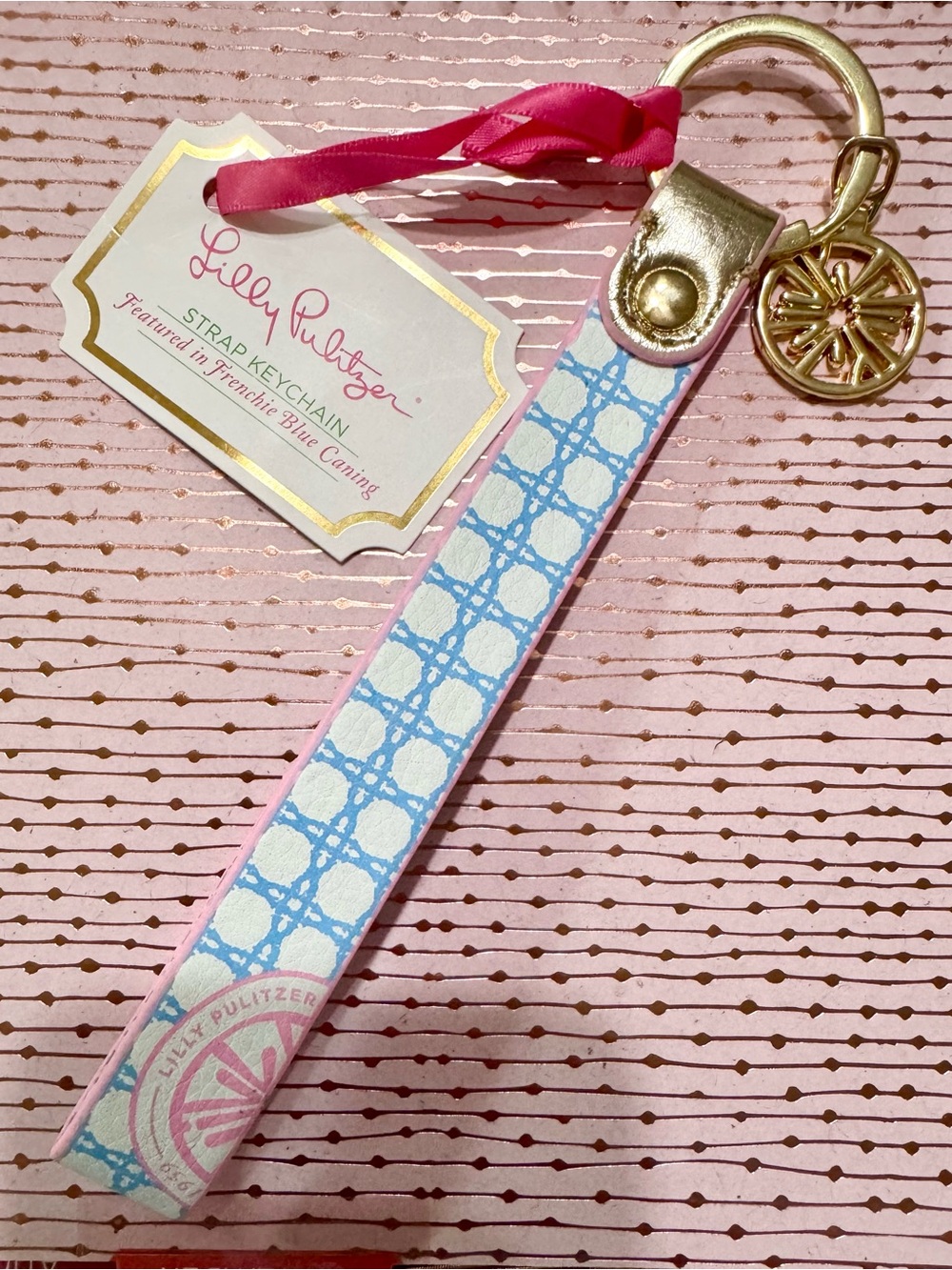 Lilly Pulitzer Frenchie Blue Caning Leatherette Wristlet Keychain
